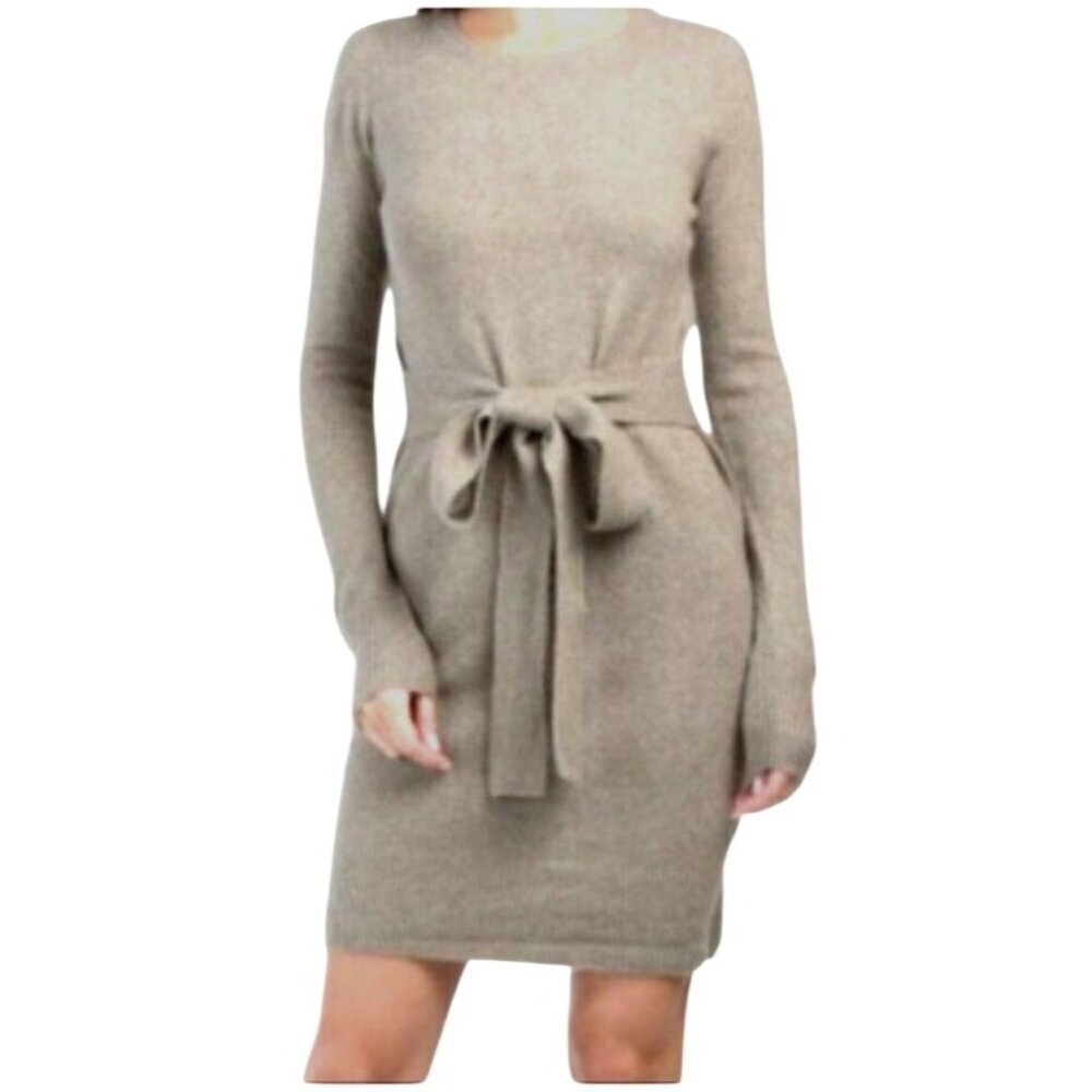 Rachel Zoe Beige Neutral Belted Sweater Dress